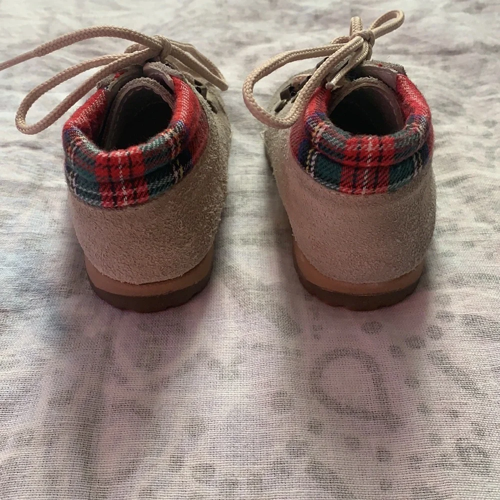 Gold Bug Tan Red Plaid Baby Shoes Sz 2